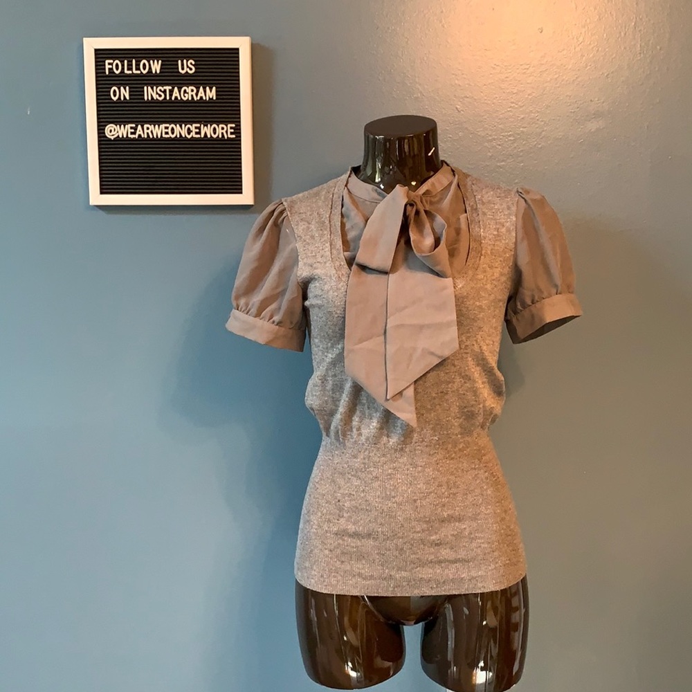 Stretchy Cotton Top with Sheer Sleeves